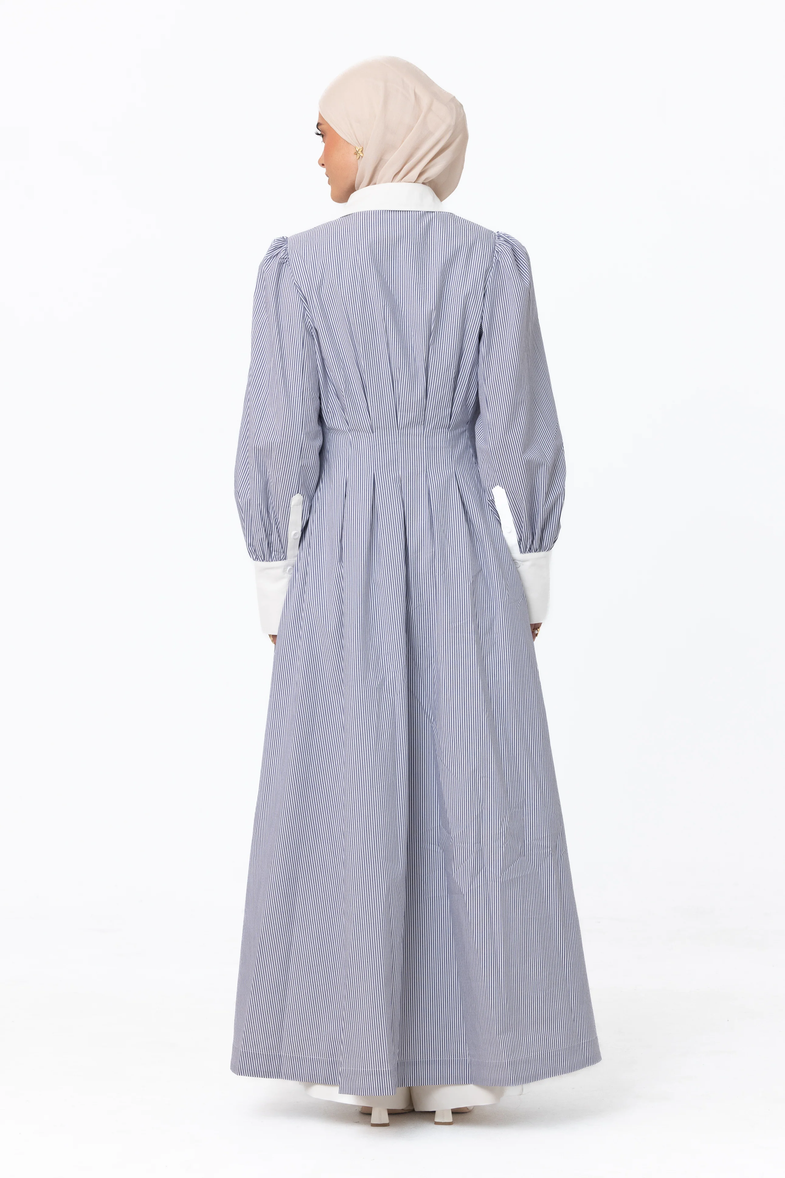 Stripe Button Up Dress - Ocean Blue - Image 4
