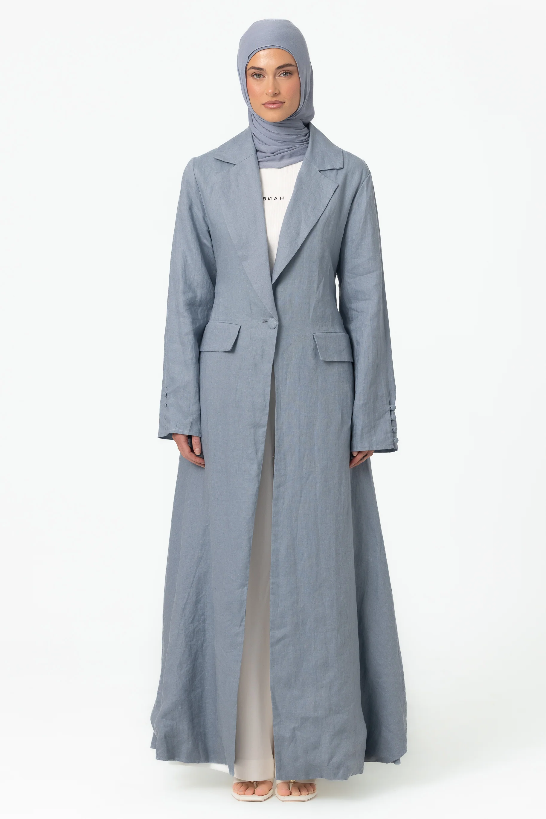 Tailored Open Abaya - Blue - Image 3