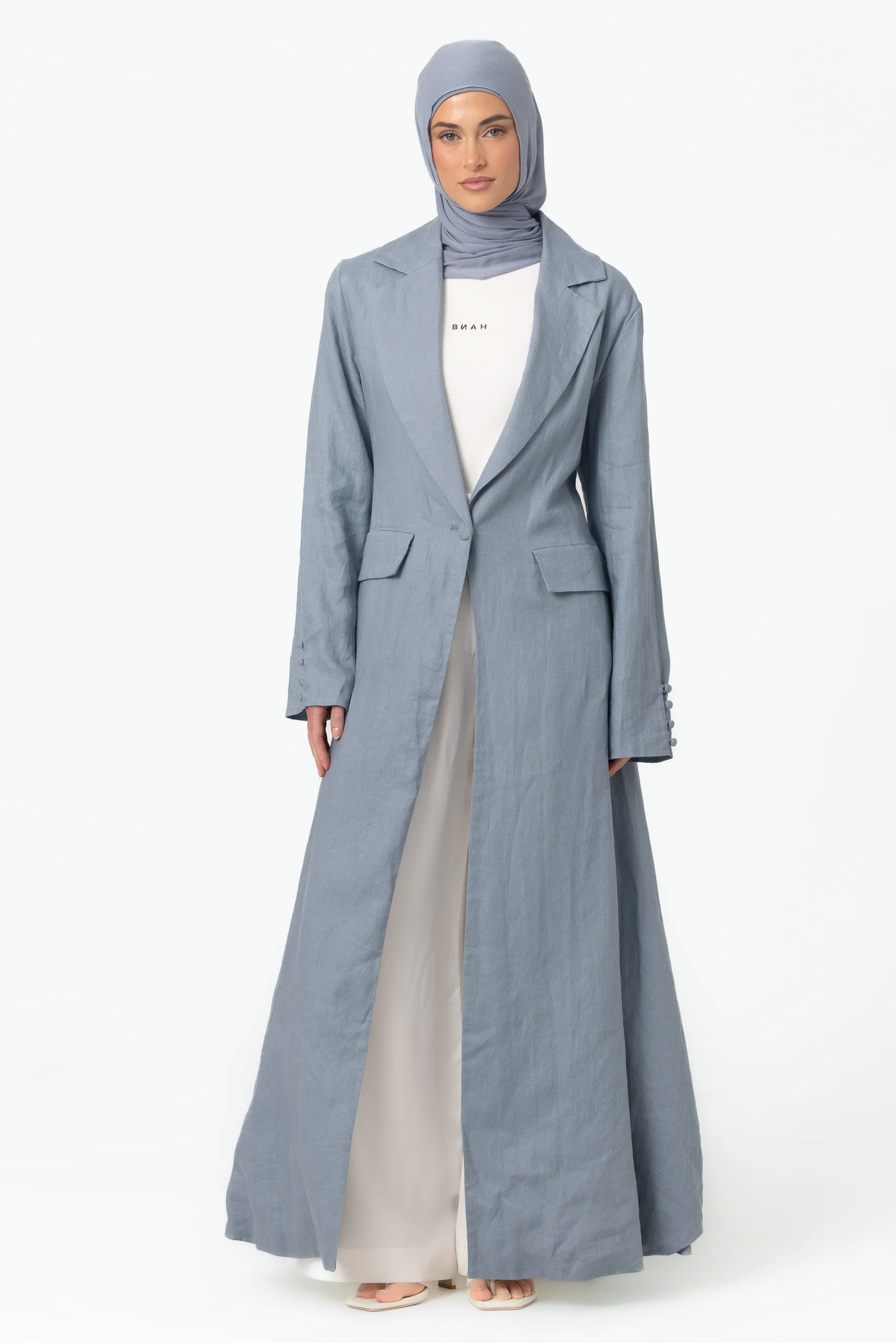 Tailored Open Abaya - Blue - Image 4