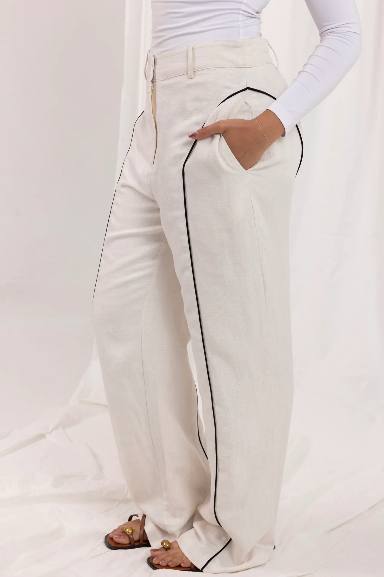 Taliyah Contrast Linen Pants - Natural - Image 4