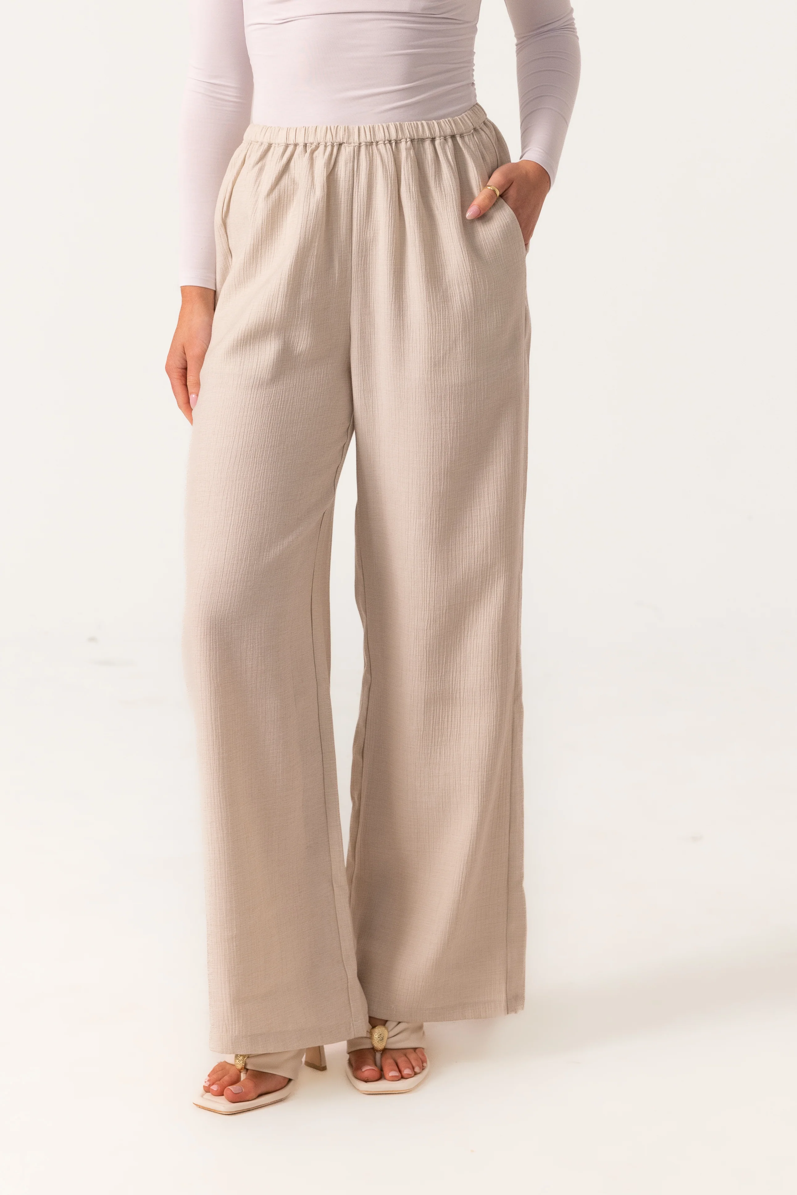 Yara Crinkle Pants - Oat - Image 2